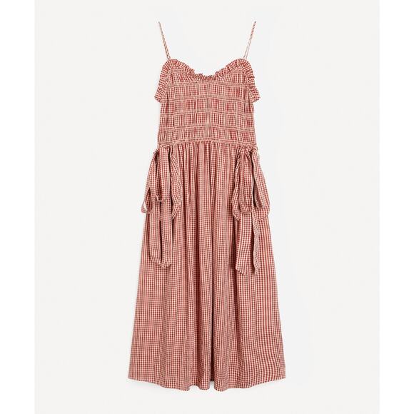 Shrimps Liberty Gingham Print Smock Midi Dress - 6 Red/Cream - Picture 1 of 5